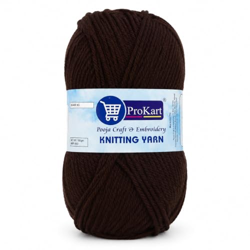 Image of ProKart Premium Woolen 4 ply Hand Knitting Wool Yarn | Fine Weight Knitted and Crocheted Soft Yarn for Sweater, Baby Clothes, & DIY Craft Accessories Projects (Chocolate Brown, 100gms x 1 Pack)