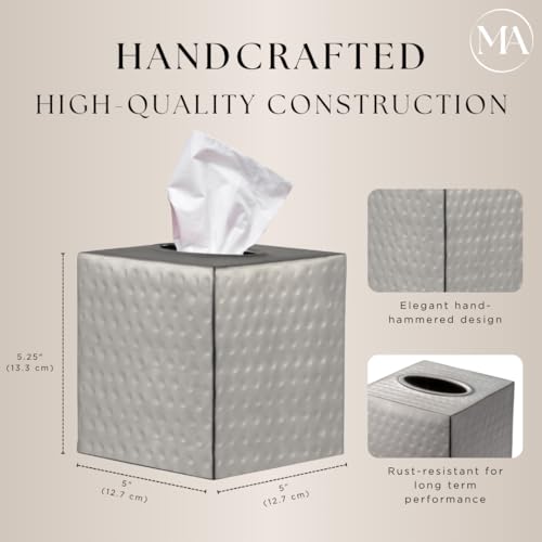 Monarch Abode Hand Hammered Tissue Box Cover Square, Pewter Tissue Holder for Bathroom, Square Metal Dresser Accessories for Home, Decorative Tissue Box Holder, Pewter Handcrafted Tissue Cover - Thumbnail 3