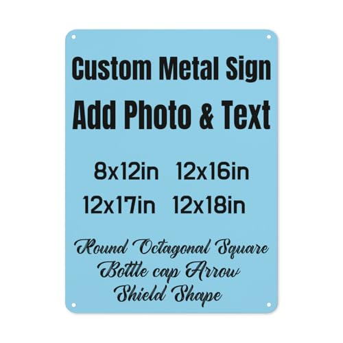 Personalised Metal Sign Picture Text Logo Custom Wall Sign Plaques Printed Memorial Door Sign for Bedroom Bar Cafe Decoration Customisable Warning Sign Photo Gifts 8x12in 12x16in 12x17in 12x18in