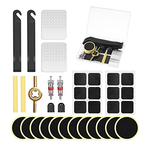 AUXSOUL 36 Piezas Reparación de Neumáticos de Bicicleta Kit Repara Pinchazos Bicicleta Kit Pinchazos Bici con Caja para Bicicletas de Carretera, Montaña o de Paseo