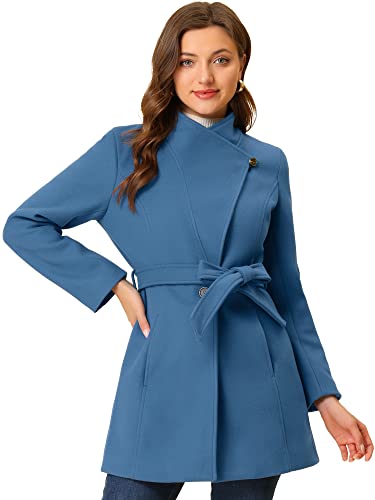 Image of Allegra K Women's Winter Elegant Stand Collar Overcoat Long Belted Pea Coat