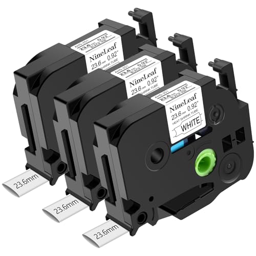 NineLeaf 3 Pack Compatible for Brother Heat Shrink Tube Label Tape 23.6mm HSe-251 HSe251 HS251 HS-251 HSE Black on White for P-Touch PT-D600 P700 P710BT PT-E550W Label Maker use in Cables Wires