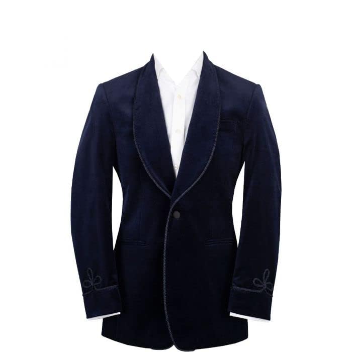 Men's Velvet Blazer Shawl Lapel One Button Velour Suit Jacket Tuxedo Jackets Navy Blue for Wedding Prom Party Dinner Coat