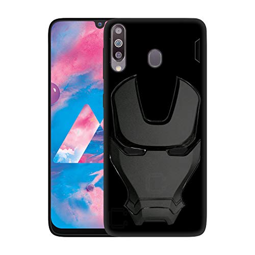 Image of COVERLY Official 3D Touch Feel Trending Real Hero Avenger Logo Mask Soft Rugged Grip Iron Man Super Power Cartoon Movie Silicone Matte Strong Back Cover for Samsung Galaxy M30 (2019) - Black
