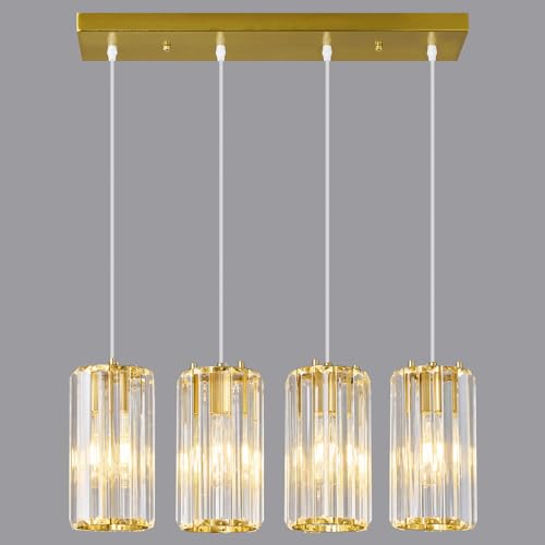 Image of Gold Pendant Lighting Modern Pendant Light, Mini Crystal Chandeliers,Adjustable Pendant Light Fixture for Kitchen Island Dinning Room Corridor Bedroom(Gold 4-Light)