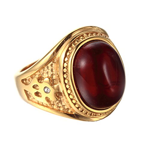 CARTER PAUL Hombres de rubíes de la vendimia de acero inoxidable / verde de la piedra preciosa del ópalo de plata / anillo de oro, oro rojo, Tamaño 15