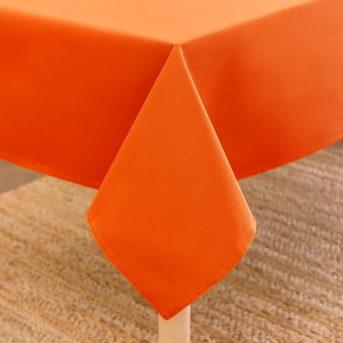 Encasa XO Nappe Taille 140x230 cm | Tissu en Toile de Coton | Couleur Unie Orange | Nappe de Salle à Manger pour la décoration - Lavable en Machine
