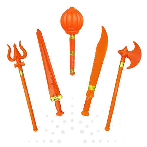Image of Plastic Action Weapon Toys for Kids | Weapon Role Play Action Figure | Ramleela Fancy Dress Competition Toys | 5 Pcs Combo (Trishul,Talwar,Gada,Farsa,Khanjar) | Age 2+