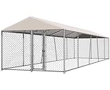 Lyromix 10 x 20FT Large Outdoor Dog Kennel with Roof, Dog Kennel Outside with Waterproof Cover, Galvanized Heavy Duty Chain Link Dog Runs Cage Playpen for Outside with Secure Lock