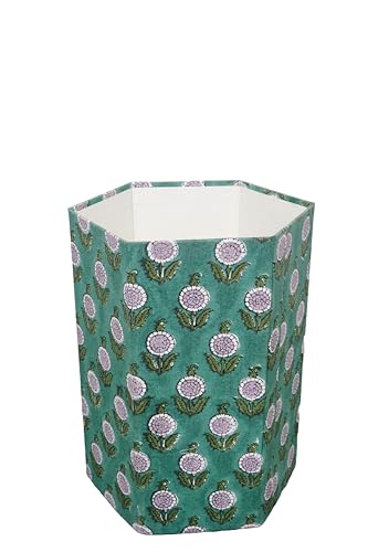 Image of Generic 3.3 Gallon Cotton Hand Block Printed Paper Waste Basket |Small Decorative Trash Can for Housewarming Gifts in Living Room, Bedroom, Bathroom | Eco-Friendly, Plastic-Free (1, GREEN)