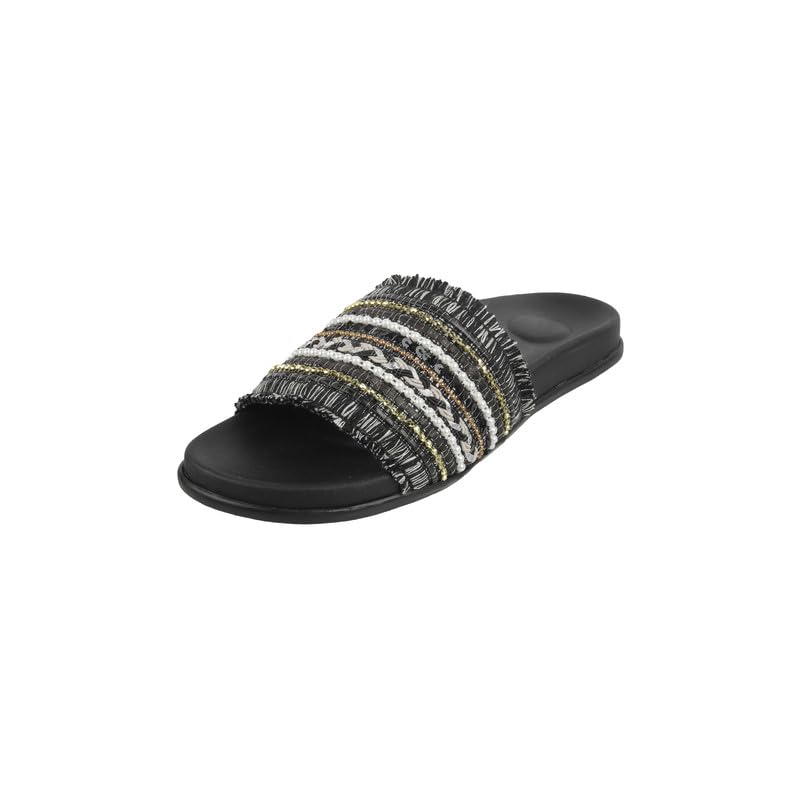 Women Ethnic Embellished Fringe Detail Everyday Comfort Slides-image-29