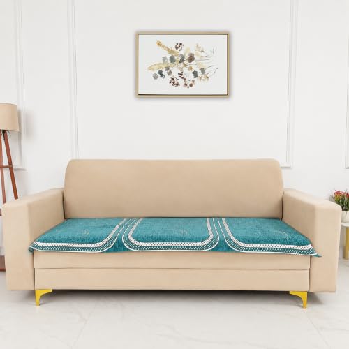 Image of Homerz Premium Chenille Fabric Sofa Cover | Soft, Durable & Dustproof | Decorative Couch Cover (Ghoomar Teal, 7 (3+2+2) Seater, Only Seat Cover)