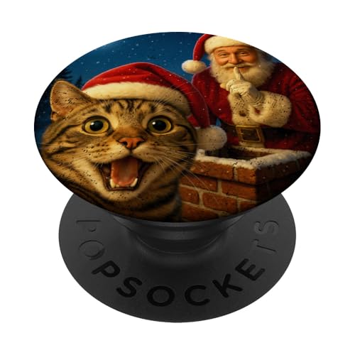 Funny Cat Selfie Santa Christmas Vintage Holiday Humor Retro PopSockets Adhesive PopGrip