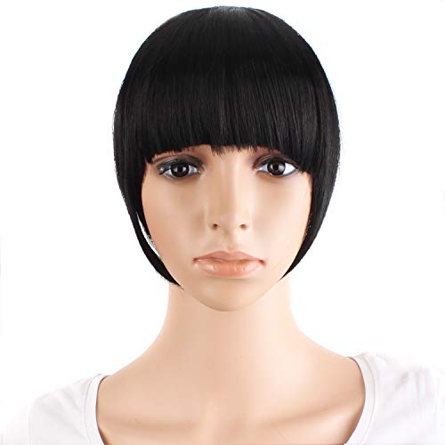 MapofBeauty Fashion False Bangs Neat Fringe Hairpiece Clip in Hair Extensions Accessories (Black)