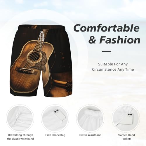 Men's Swim Trunks Quick Dry Board Shorts Old west Guitar Beach Shorts with Pocket Bathing Suits for Men4
