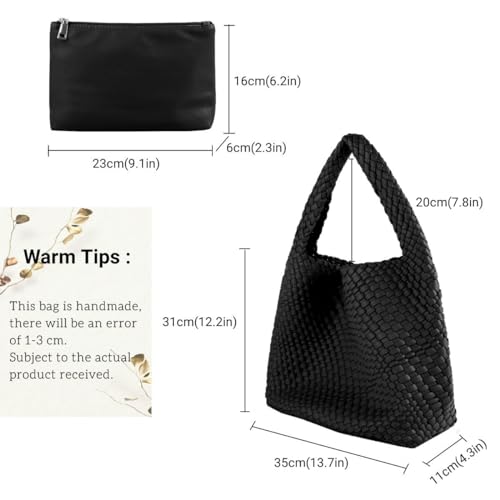Image of Vegan Leather Hand Woven Tote Handbag Shoulder Bag and Woven Purses Large Shopper Bag for Women