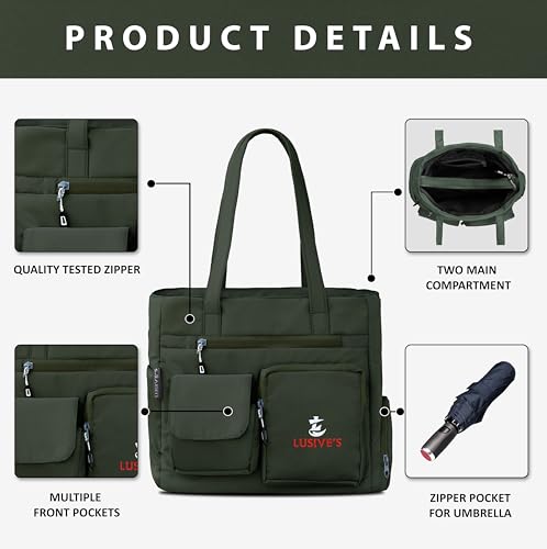 Image of Lusive's Double Pocket Handbag for Women: Stylish, Ideal Companion for Work, Travel, Polyester Material, Spacious 10-liter Capacity, 6 Pockets.