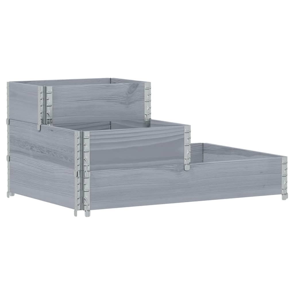 Marco para palés de 3 niveles, gris, 120 x 80 x 60,5 cm, madera maciza de pino apilable y plegable, marco para palés para transporte, almacenamiento y jardinera elevada