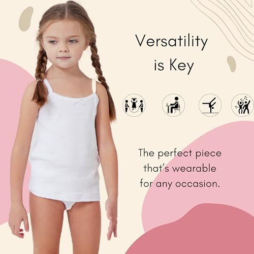 Feathers Girls Solid White Snug Fit Tagless Cami Vest - 100% Cotton Super Soft Undershirts (3/Pack)2