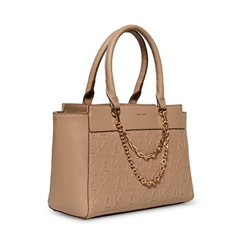 Anne Klein Womens Anne Klein Embossed Satchel W/ Swag Chain Quilted Shoulder Bag, Truffle/Truffle, One Size Us #TOP3