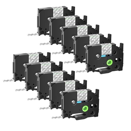 GREENCYCLE Extra Strength Label Tape TZe-S131 12mm 0.47" Laminated Clear Compatible for Brother P-Touch TZeS131 TZ-S131 TZe TZ 1/2 inch Black on Clear Label Tape for PT-D200 PT-D210 PT-D220 10 Pack