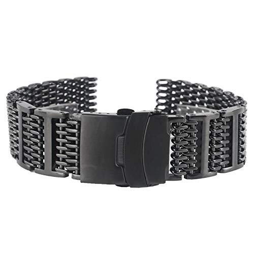 Correa de reloj de 20 mm, 22 mm, 24 mm, acero inoxidable, diseño de malla negra, correa de repuesto duradera para hombres y mujeres + 2 pulseras de resorte (ancho de la correa: 20 mm), buena