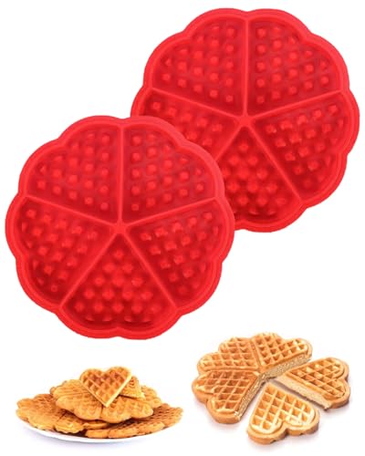 HUVZOR 2 Piezas Molde de Silicona para Gofres, Antiadherente Molde Gofres Silicona Air Fryer, Mini Molde de Muffin en Forma de Corazón, Moldes para Gofres, Molde Silicona para Gofres en la Cocina