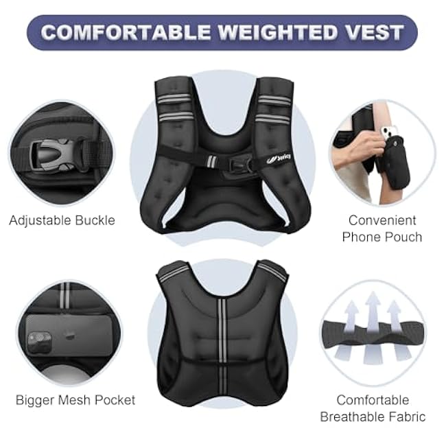 Weighted Vest Woman Men 5lb/8lb/10lb/15lb/20lb/25lb/30lb Weight Vest with Reflective Stripe, Rucking Running Vests for Women Workout Walking Strength Training Weight Loss Fitness Weightlifting