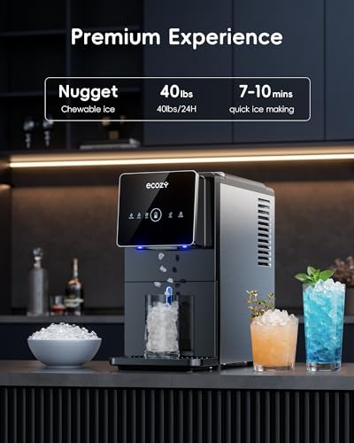 Image of ecozy Nugget Ice Makers Dispenser 40 lbs Per Day Pebble Sonic Ice Machine Countertop, Touch-Free Ice, Self-Cleaning, Mistalo Drop Slim for Home Kitchen Office