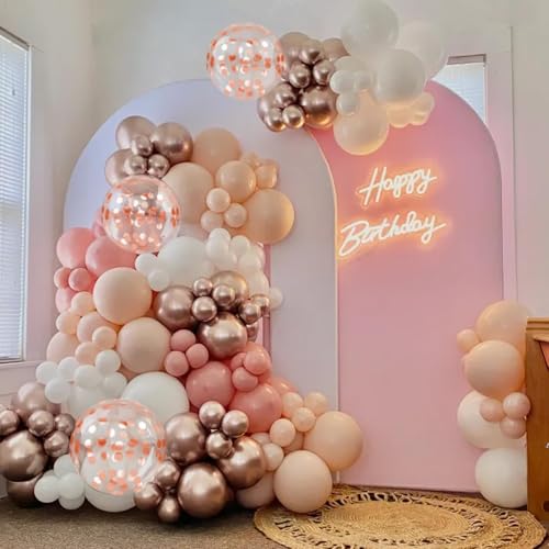 Image of Retro Pink White Balloons, 12 Inchs Blush Pink Sand White Metallic Rose Gold Balloons for Girls Princess Birthday Party Wedding Anniversary Engagement Bridal Baby Shower Decorations