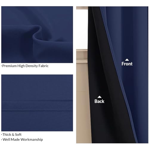 Image of HOMEMONDE Blackout Curtains Customize - Heavy Polyester 90% Room Darkening Curtain with Black Backing, Rod Pocket Style and Thermal Insulation Panels - (Single Piece, Solid Navy Blue)