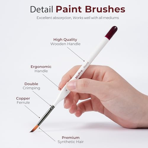 Image of Nicpro Miniature Paint Brushes Drybrush - 22PCS Model Paint Brush Set | Detail Paint Brush Dry Brush for Acrylic Watercolors Oil, Model, Miniature Painting, Paint by Numbers, Craft - with Container