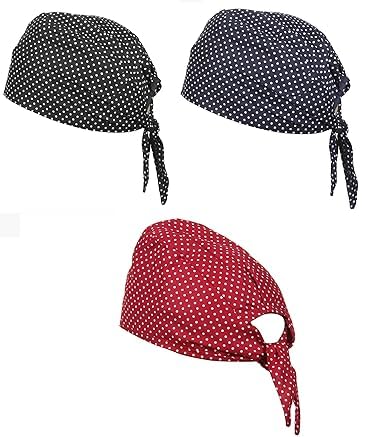 SATKARTAR Pure Cotton Polka Dot Patka Durag Skull Cap (Pack of 3) | Adjustable Sweat Wicking Headband/Helmet Liner for Riders, Sports & Chemo