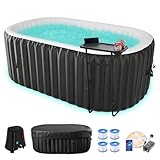 DoCred Inflatable Hot Tub with LED Light, 75' X 47' X 25' Oval Blow Up Portable Hot Tub with 100 Bubble Jets, 1-2 Person Outdoor Spa Bathtub Set Included Heater Pump, Insulated Cover and Side Table