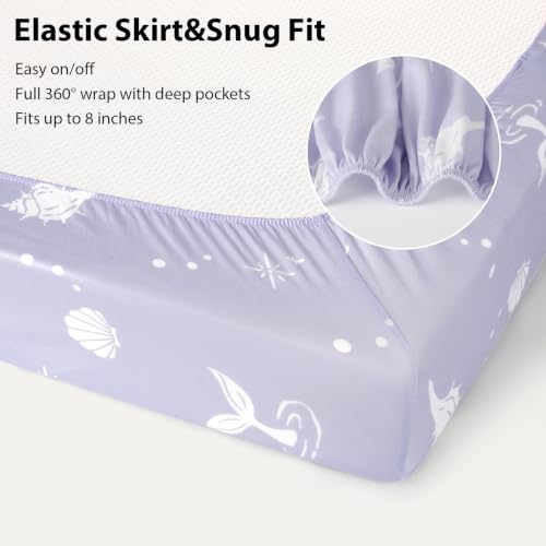 Image of Baby Crib Sheets Girl, 3 Pack Toddler Bed Sheets Fitted for 52 inchx28 inch Standard Crib and Toddler Mattresses, Super Soft Microfiber Purple Mermaid