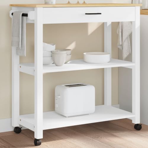 Brokky Carrito de Cocina Monza Madera Maciza de Pino 84x40x90 cm Mueble Auxiliar de Cocina Carro Cocina Auxiliar Carrito Cocina - 376105