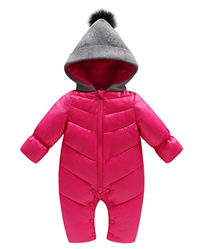 Genda 2Archer Unisex Baby Hooded Puffer Jacket Jumpsuit Winter Snowsuit Coat Romper(0-6M) Rose Red