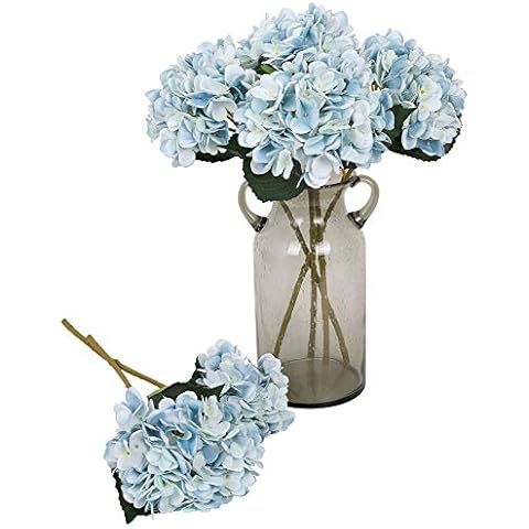 Kisflower Blue Hydrangea Artificial Flowers - 6pcs Faux Hydrangea Flowers, Fake Flowers for Table Centerpiece, Silk Hydrangea Flowers with Stems for Home Wedding Party Decor Cover