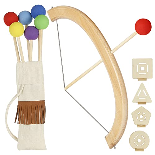 HANDSONIC Pfeil und Bogen Kinder Holz, Bogenschießen Spielzeug mit 6 Pfeilen 4 Zielen und Köcher, Bogenschießen für drinnen und draußen holzspielzeug für Kinder ab 3/4/5/6/7/8+ Cover
