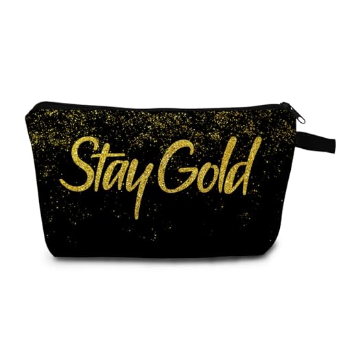 Golden Sparkle Stay Gold Print Makeup Bag Gift for Birthdays Holiday Travel Organizer Small Zipper Cosmetic Pouch