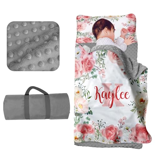 Personalized Toddler Nap Mat for Daycare - Custom Name Kids Nap Mats for Preschool Kindergarten Girls Sleeping Bag with Pillow Blanket Set, Thick Padded Easy Roll Up Pink Floral