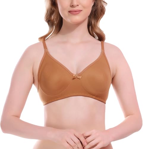 Image of FIMS - Fashion is my style Women Cotton Blend Non-Padded Bra Non-Wired Mould Seamless Cup Solid Bras Cup-B Pack of 1, Multicolor