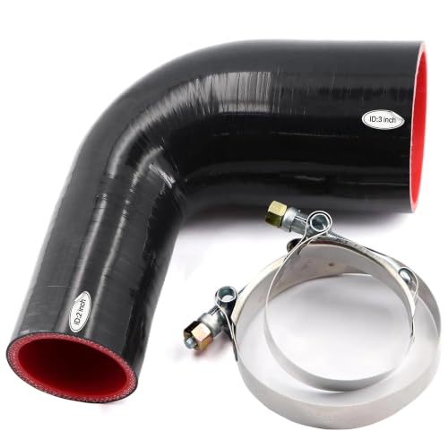 Image of Silicone Hose 2 to 3 inch Elbow Coupler 90 Degree 4 Ply Reducer Leg Length 4 inch (102mm) Pipe for Turbo Intake Intercooler Radiator with 2 PCS T-Bolt Clamps