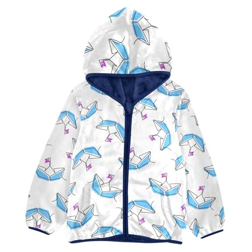 Origami Boat Girls Fleece Jacket Girls Fall Jacket Girls Zip Up Hoodie Girls Sherpa Jacket 2-10T