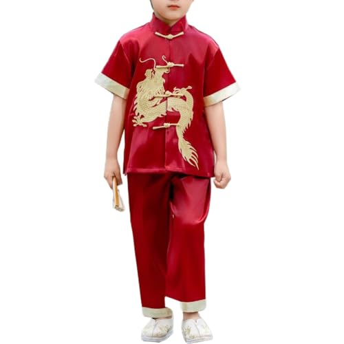 Image of Kids Boys Traditional Chinese Kung Fu Outfit Embroidery Dragon Tang Uniform Martial Arts Suits