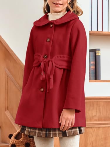 Meikulo Girls Dress Coat Casual Faux Wool Lapel Warm Jackets Kids Cute Ruffle Belt Outerwear 5-14 Years3