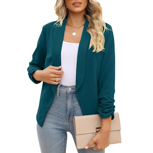 Image of POGTMM Women 3 /4 Sleeve Blazer Open Front Cardigan Jacket Work Office Blazer
