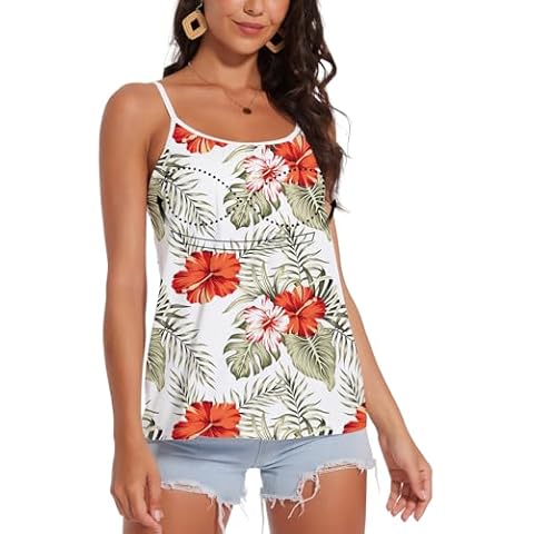 ANYFITTING Tank Tops with Built in Bras for Women Loose Fitting Padded Camisole Strap Sleeveless Supportive Sewn in Bra Shirt Cover