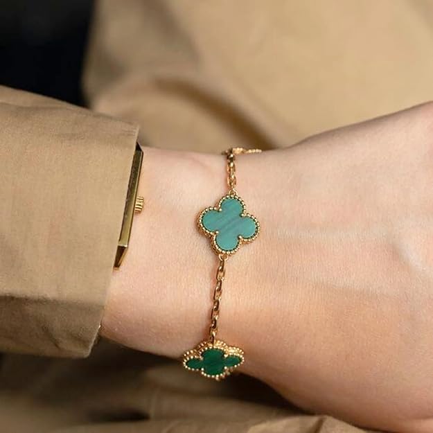 Image of STYOLLO Four-Leaf Clover Anti Tarnish Bracelet for Women & Girls Stylish | Elegant Gold-Plated Lucky Charm Jewelry | Aesthetic Enamel Design Adjustable Chain Bracelet for Daily, Gifting & Festive