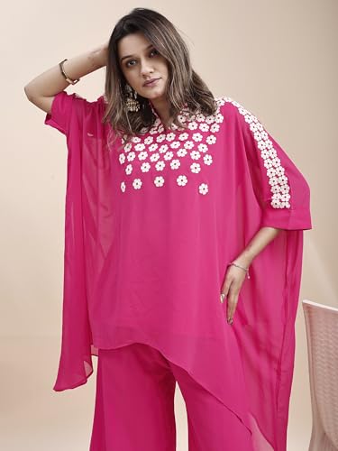 Image of Womanista Georgette Coord Set for Women Stylish || Embroidered Coord for Women || Kaftaan Set